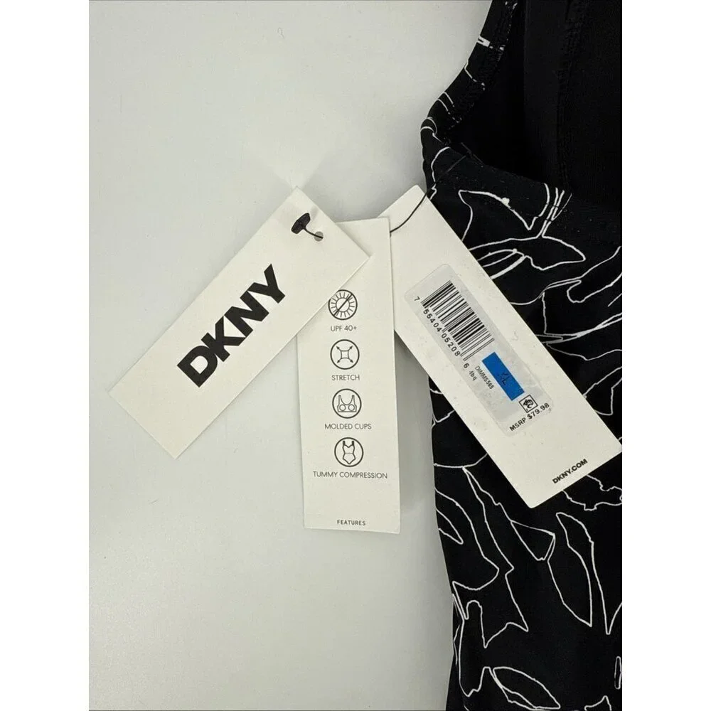 DKNY Women's Size XL Black White Sweetheart Twist Front One Piece Swimsuit New - Picture 6 of 11